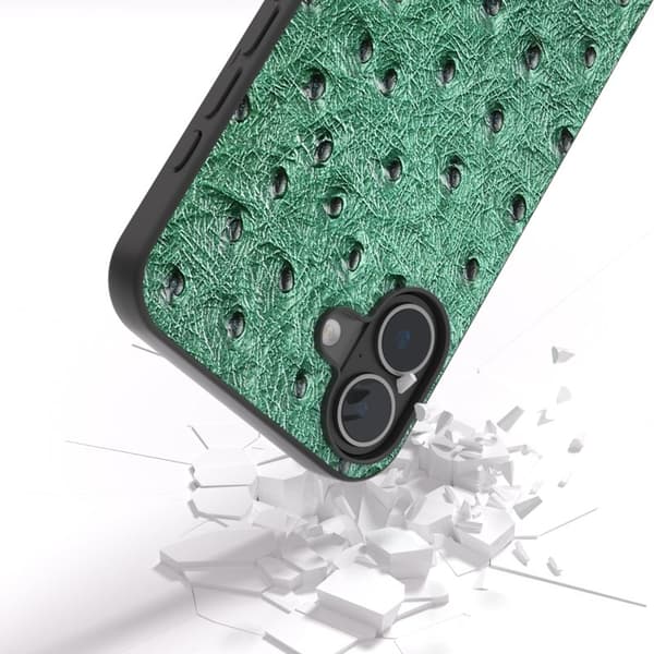 ABEEL Mobilskal till iPhone 16 Plus Ostrich Textur Äkta Läder Grön