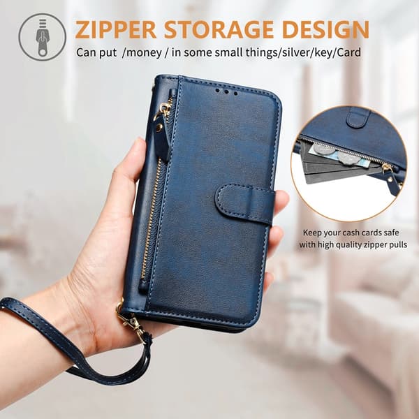 iPhone 16 Plånboksfodral Zipper Pocket Konstläder - Blå Blå