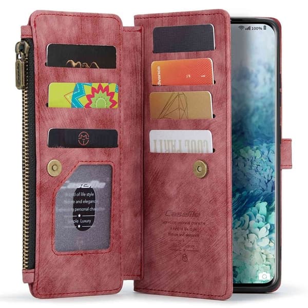 CASEME Konstläder Plånboksfodral för Samsung Galaxy S20 Plus - Röd