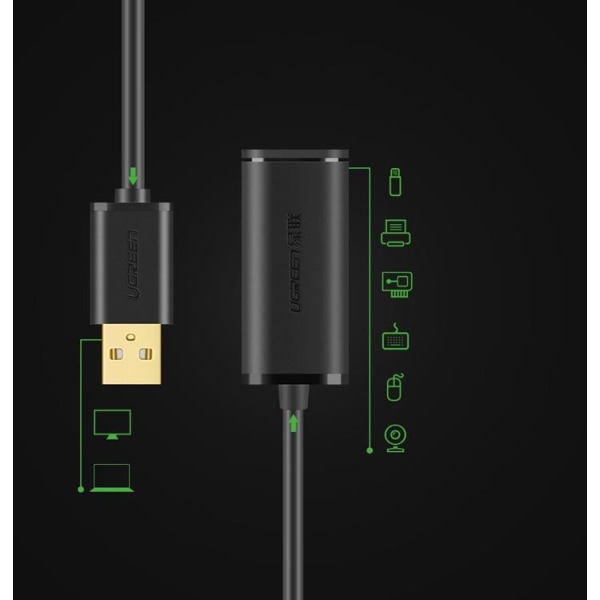 Ugreen Active Förlängning USB 2.0 Kabel 10 m - Svart