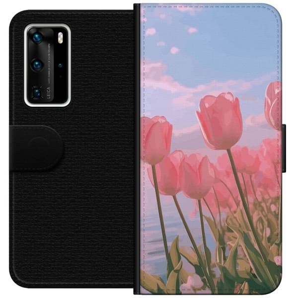 Plånboksfodral till Huawei P40 Pro med Rosa Tulpaner