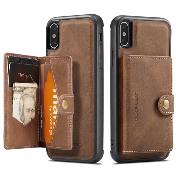 JEEHOOD iPhone XS/X Plånboksfodral Konstläder TPU Avtagbart Ställ - Brun