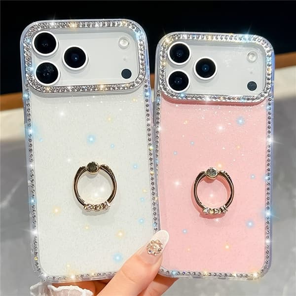 Mobilskal till iPhone 17 Pro Rhinestone Edge Ring Kickstand Grön