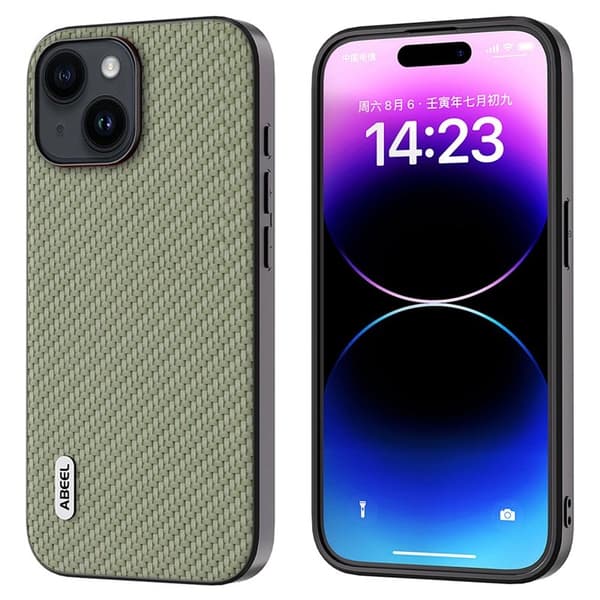 ABEEL Mobilskal till iPhone 15 Plus i Kolfiber PU Läder Grön