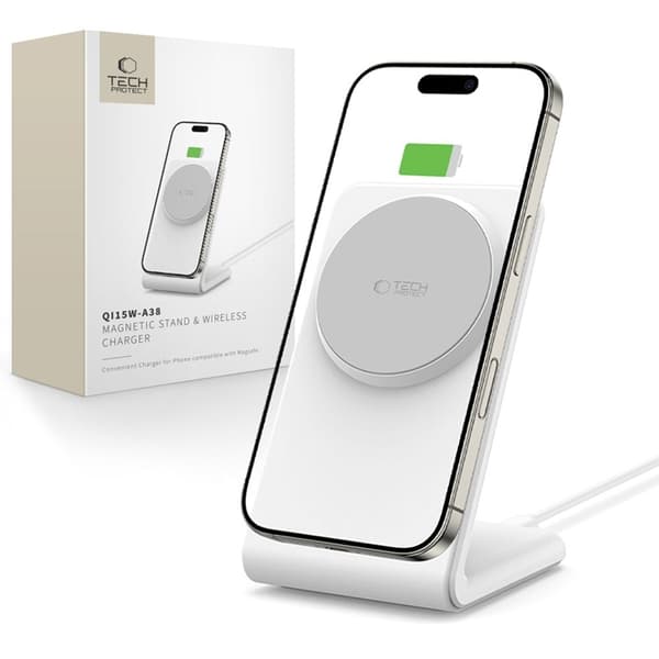Tech-Protect QI 15W-A38 Magsafe Trådlös Laddare Magnetic - Vit Vit