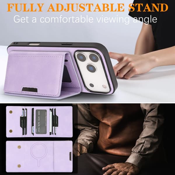 Mobilskal till iPhone 17 Pro Max MagSafe Kickstand Tri-fold Korthållare Lila
