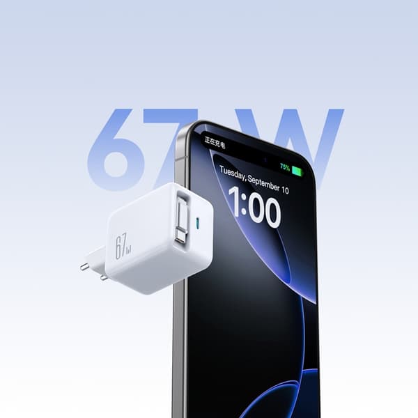 Joyroom hurtigoplader USB-C 67W med udtrækkeligt USB-C-kabel hvid Vit