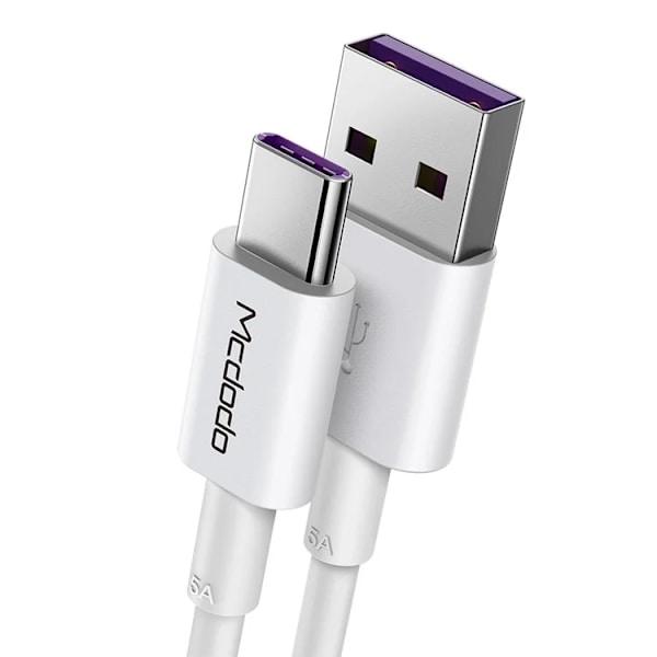 MCDODO USB-A - USB-C 5A Kabel 1m Element - Vit Vit