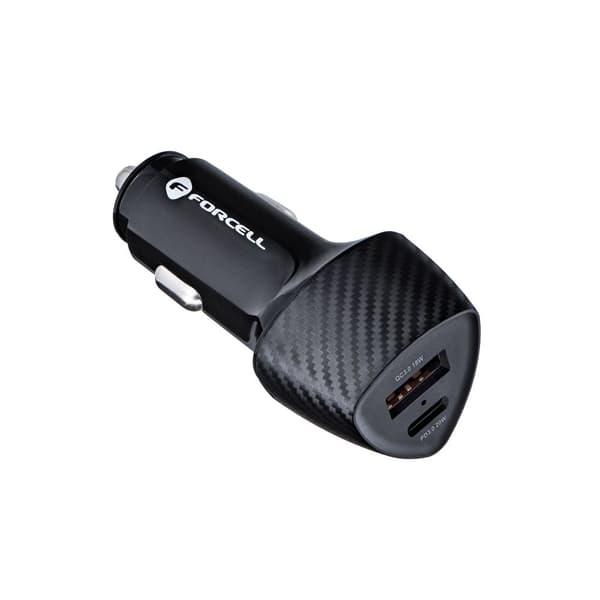 FORCELL biloplader USB-C 3.0 PD20W USB QC3.0 18W 5A sort Black