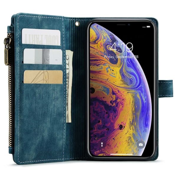 CASEME Konstläder Plånboksfodral för iPhone XS Max med rem - Blå