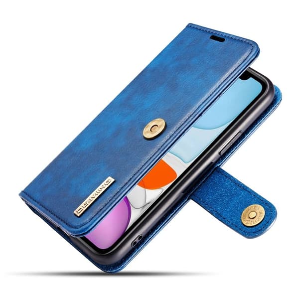 DG.MING iPhone 11 Plånboksfodral i Blått - Stötbeständig Äkta läder Wallet