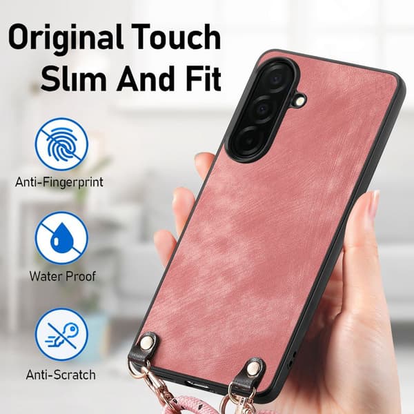 Mobilskal för Samsung Galaxy S26 Plus Konstläder med rem - Rosa