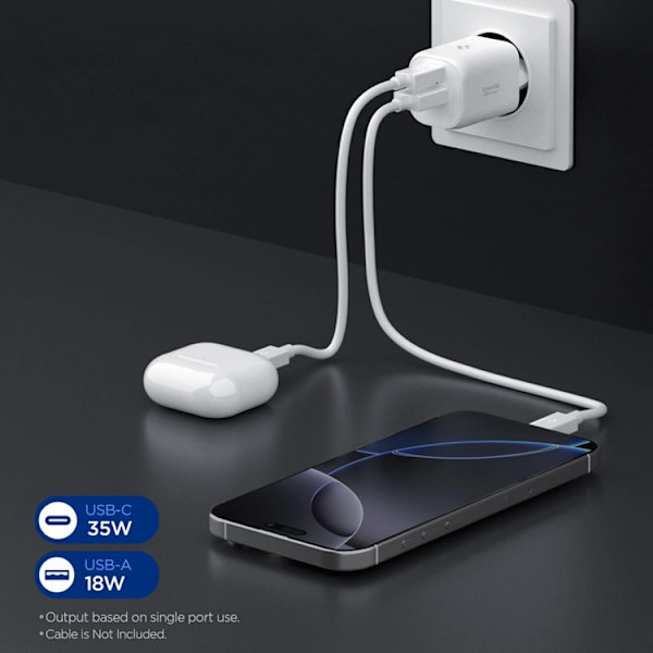 Spigen 2-Port Netværksoplader 35W ESSENTIAL EE352EU Vit