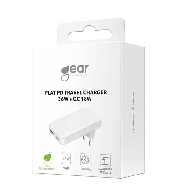 Gear hurtigoplader 1xUSB-C 1xUSB-A PD/PPS 36W + QC 18W GaN Vit