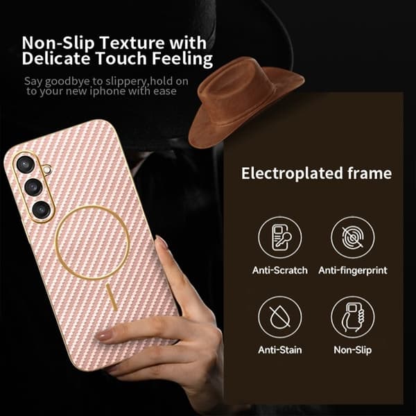 Mobilskal till Samsung Galaxy S26 Kolfiber Texturerad TPU - Rosa