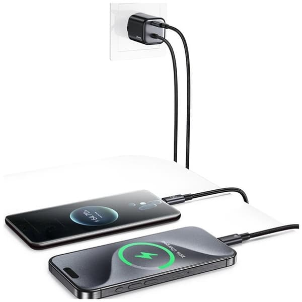 USAMS Snabbladdare 30W 2xUSB-C GaN Mini JC - Svart Svart