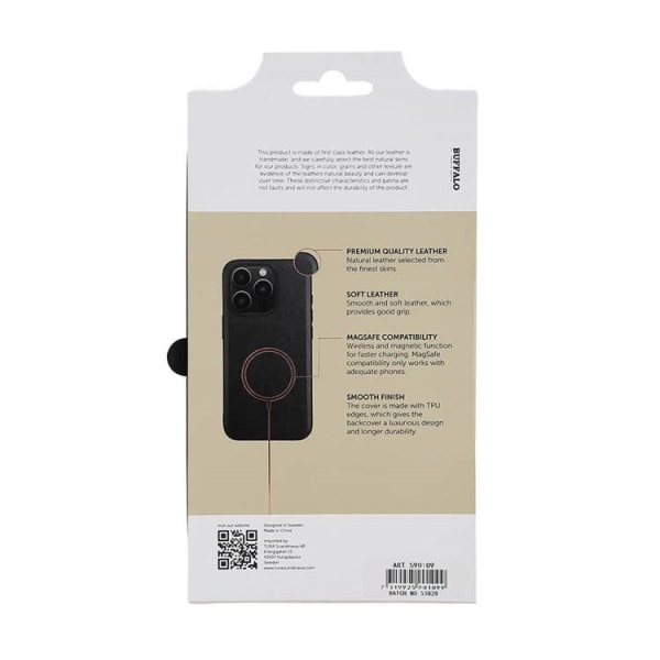 Buffalo iPhone 15 Pro Mobile Case Magsafe nahka - musta