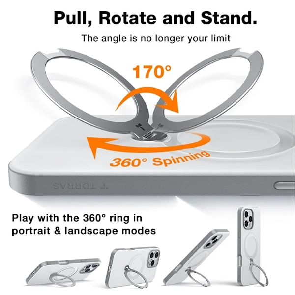 TORRAS Mobilskal till iPhone 16 Pro Max Magsafe Ringhållare - Titanium Grå
