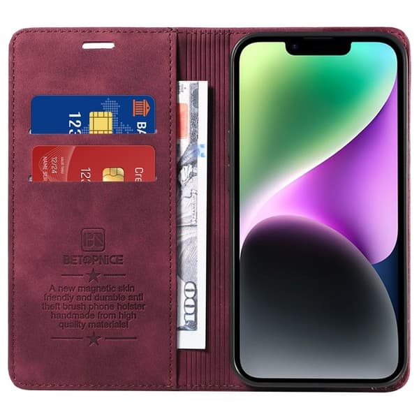 BETOPNICE 003 för iPhone 15 Plånboksfodral i Konstläder - Röd
