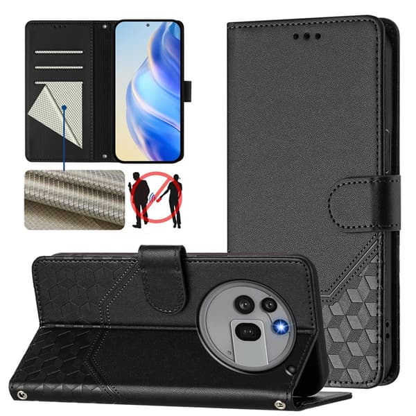 Nothing Phone (3a) Pro Plånboksfodral Imprinted Honeycomb RFID Svart