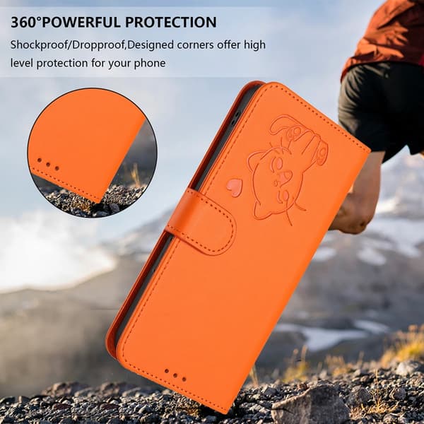 OnePlus 15 Konstläder Plånboksfodral Love Cat Pattern Imprint Orange