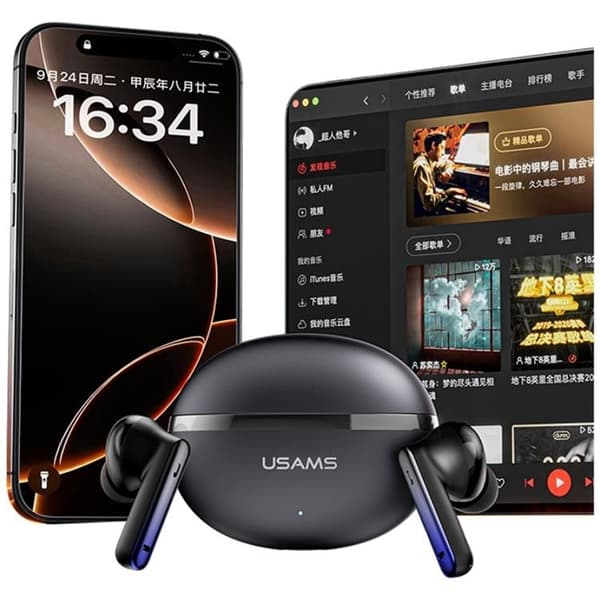 USAMS TWS In-Ear Hörlurar Bluetooth ANC ENC Echo E02 - Svart Svart
