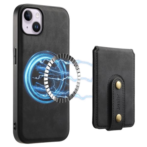DENIOR D14 Mobilskal till iPhone 14 Plus Läder + TPU + PC Svart