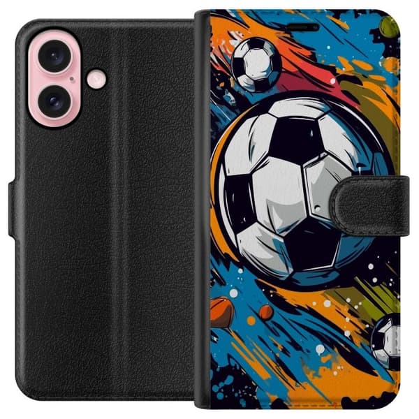 Plånboksfodral till Apple iPhone 16 med Fotbollar