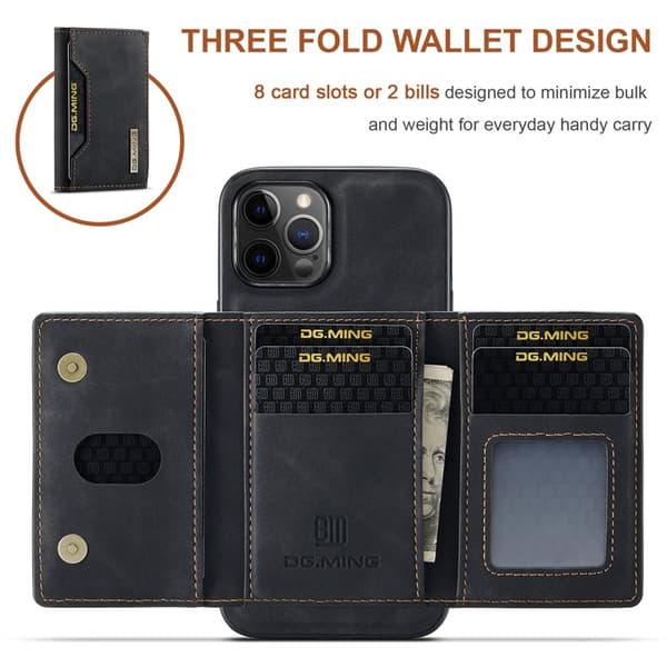 DG.MING M2 Series 2-in-1 Tri-Fold Wallet Mobilskal iPhone 13 Pro - Svart