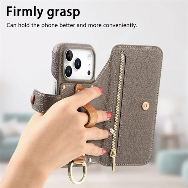iPhone 17 Pro Max Konstläder Plånboksfodral RFID-Skydd Zipper - Grå Grå