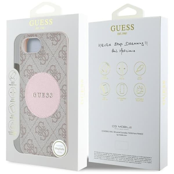 Guess telefontaske til iPhone 16e MagSafe 4G Circle Classic Logo Rosa
