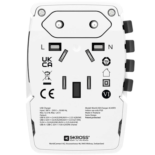 SKROSS World Adapter USB-A/USB-C 45W - Vit Vit