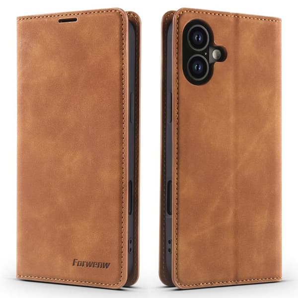 FORWENW iPhone 17 Plånboksfodral Konstläder - Brun