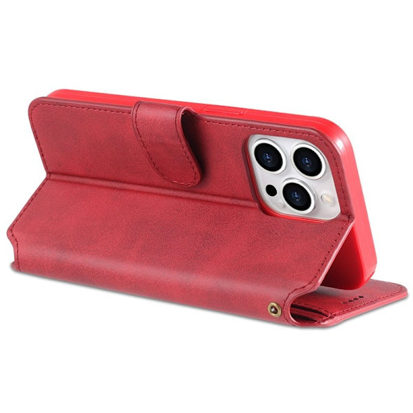 AZNS iPhone 13 Pro Max Plånboksfodral Konstläder - Röd