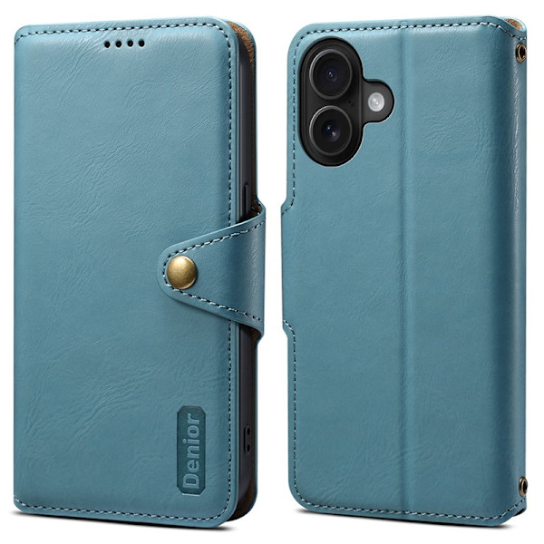 DENIOR iPhone 16 Plus Plånboksfodral Konstläder Blå