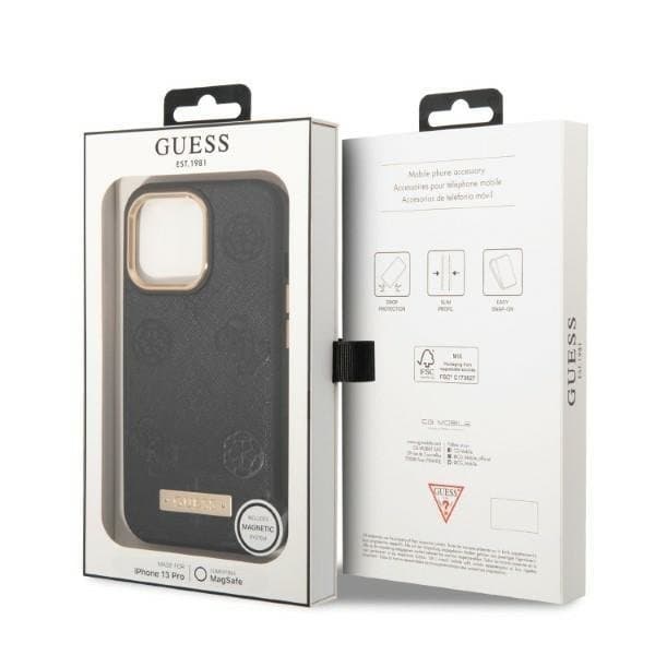 Guess iPhone 13 Pro Skal Magsafe Peony Logo Plate - Sort Black