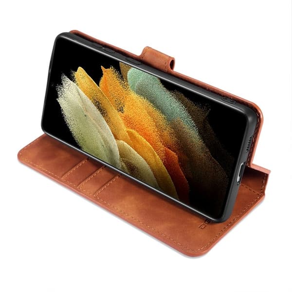 DG.MING Retro Plånboksfodral Konstläder för Samsung Galaxy S21 Ultra - Brun