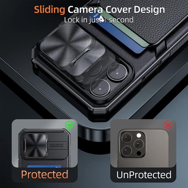 iPhone 14 Plus Mobilcover Kortholder Kamera Slider - Sort Black