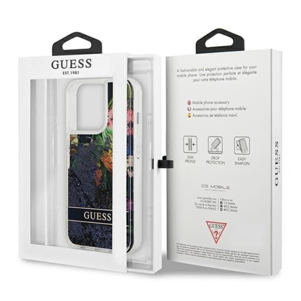 Guess iPhone 13 Pro Skal Flower Liquid Glitter - Sininen Blå