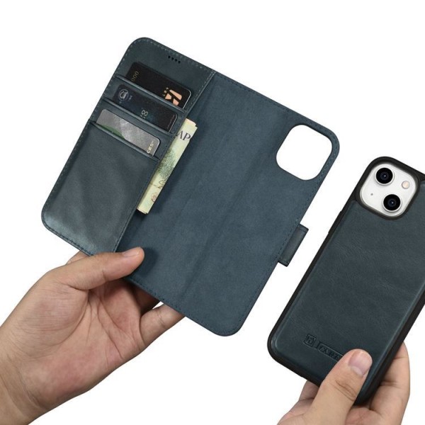 iCarer iPhone 14 Plånboksfodral 2in1 Äkta Läder Anti-RFID - Blå