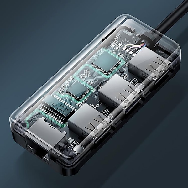 Ugreen Hub 3x USB-A Nätverksadapter RJ45/USB-A 10/100Mbps - Svart