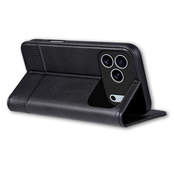 AZNS iPhone 17 Pro Max Plånboksfodral Konstläder - Svart