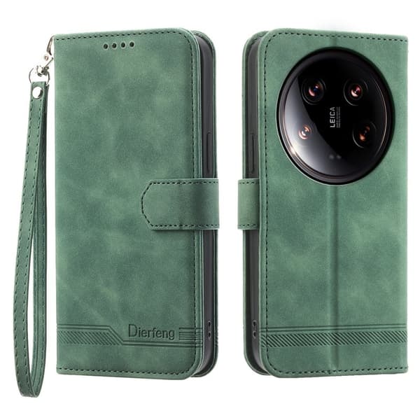 DIERFENG DF-03 Plånboksfodral för Xiaomi 14 Ultra - Konstläder - Grön