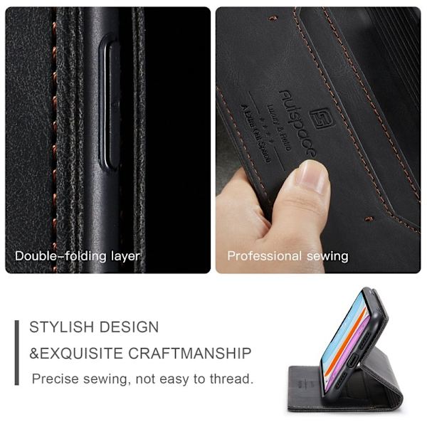 AUTSPACE A01 iPhone 11 Plånboksfodral Konstläder - Svart