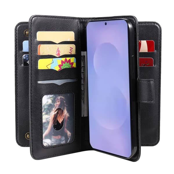 Samsung Galaxy S26 Plus Plånboksfodral Konstläder Ställ - Svart