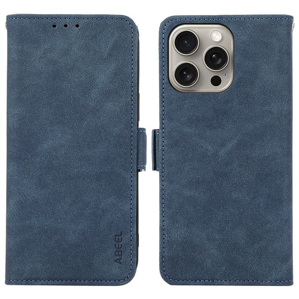 ABEEL Mobilskal till iPhone 12 Pro Max Magnetisk Flip KonstLäder RFID-Skydd Blå