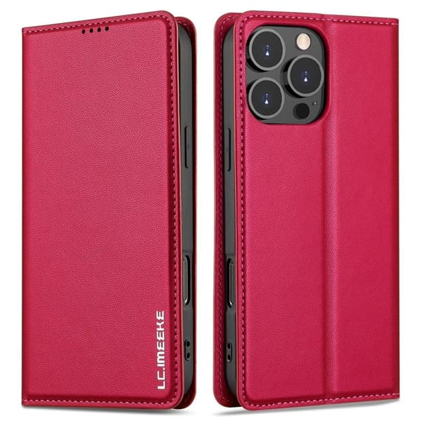 LC.IMEEKE L1 Series iPhone 16 Pro Max Plånboksfodral Konstläder - Röd