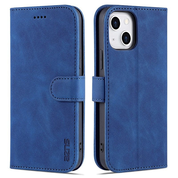 AZNS iPhone 15 Plus Plånboksfodral Ställ Konstläder - Blå