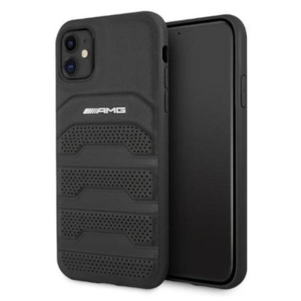 AMG Äkta Läder Debossed Lines Skal iPhone 11 - Svart Svart