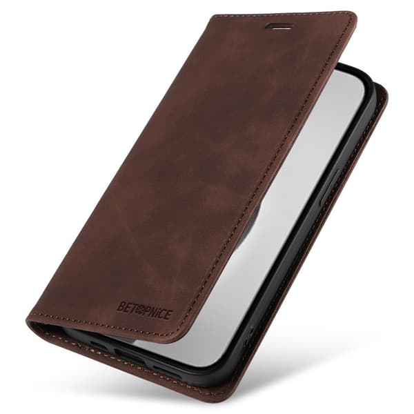 BETOPNICE 003 iPhone 16 Pro Max Plånboksfodral Konstläder - Brun